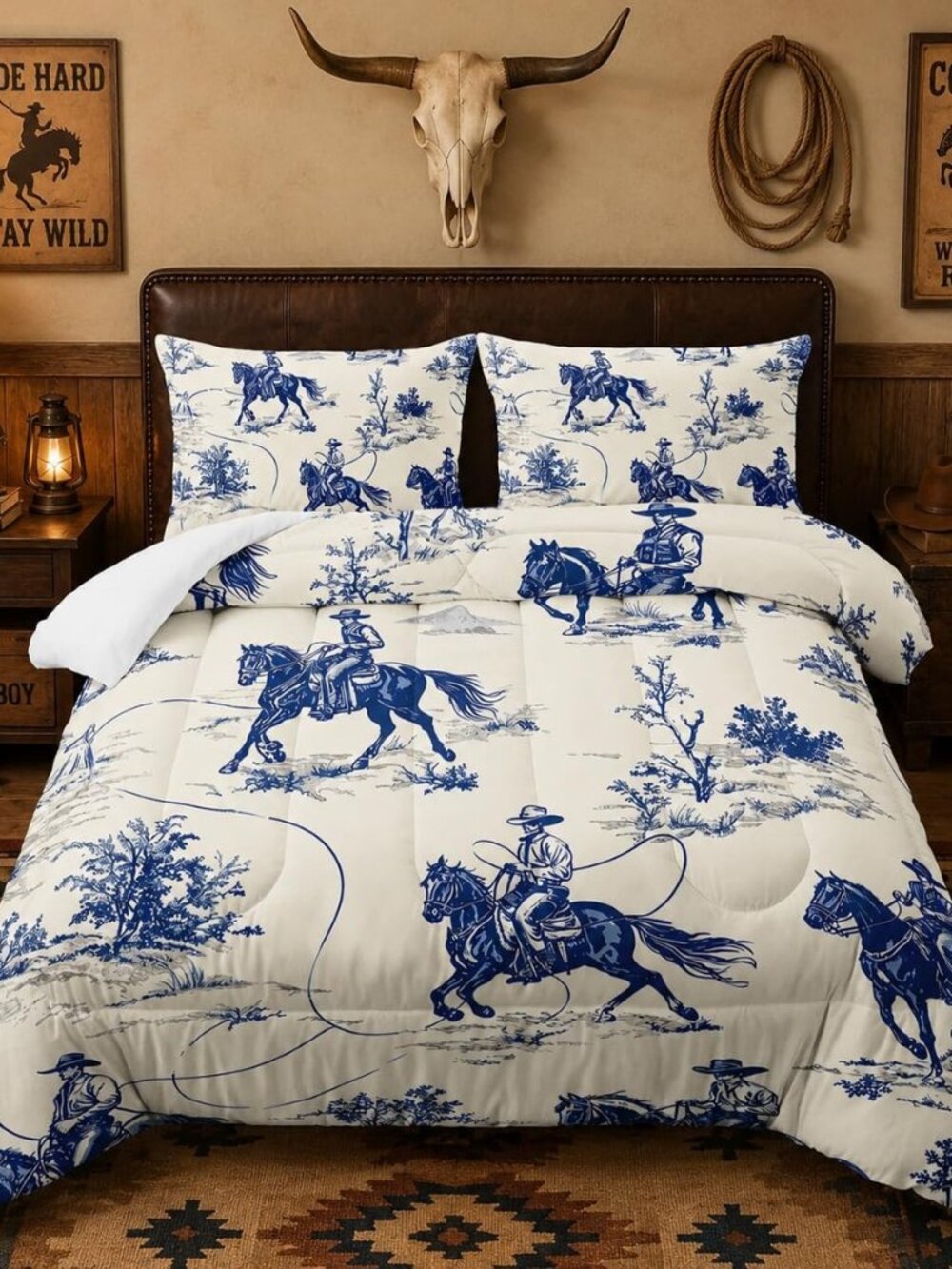 Western Cowboy Wrangler Comforter 3Pcs Twin Wild West Desert Bedding Set